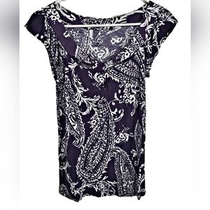 NY&Company XS Purple/White Designed Short Sleeve Shirt